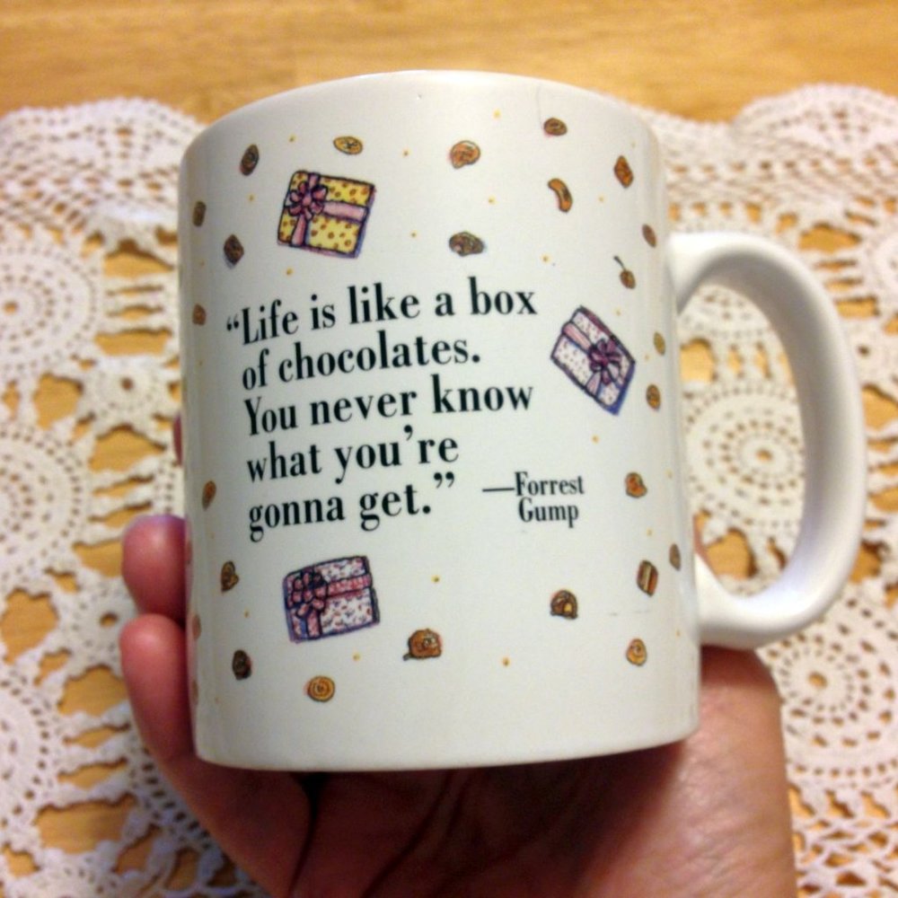 Forest Gump coffee cup, collectible movie memorabilia